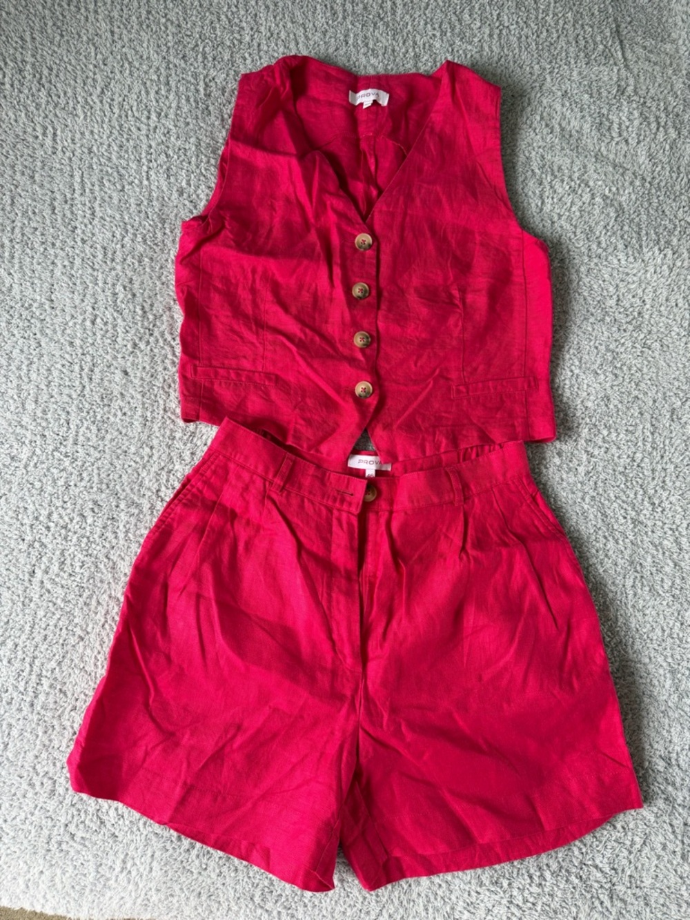 Bright Pink Natural Linen Two-Piece Vest & Shorts Set